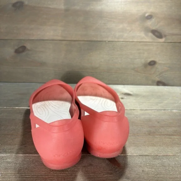 crocs rio womens size 10 shoes coral pink slip on pointed comfort work flats - Picture 5 of 9
